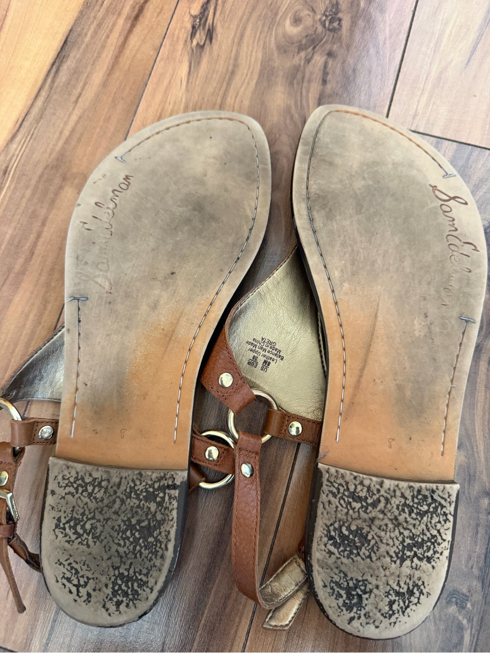 Sam Edelman Tan Brown Textured Leather Slingback Sandals - Picture 5 of 9
